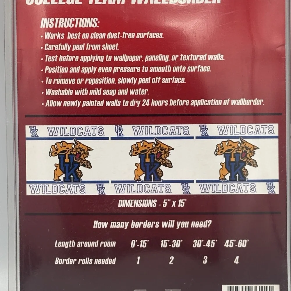 University of Kentucky Wildcats Peel & Stick Wallpaper Border 5in x 15ft NEW